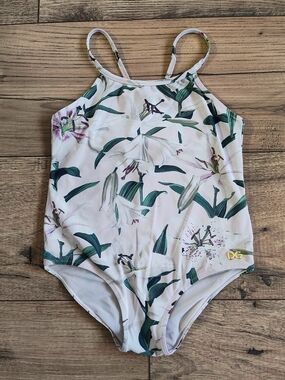 Dolce & Gabbana Girls Floral One-Piece Swimsuit in Light Pink and Green